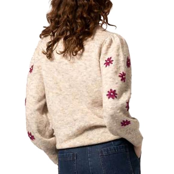FRNCH Taupe sweater with mulberry embroidery - Picture 2 of 2